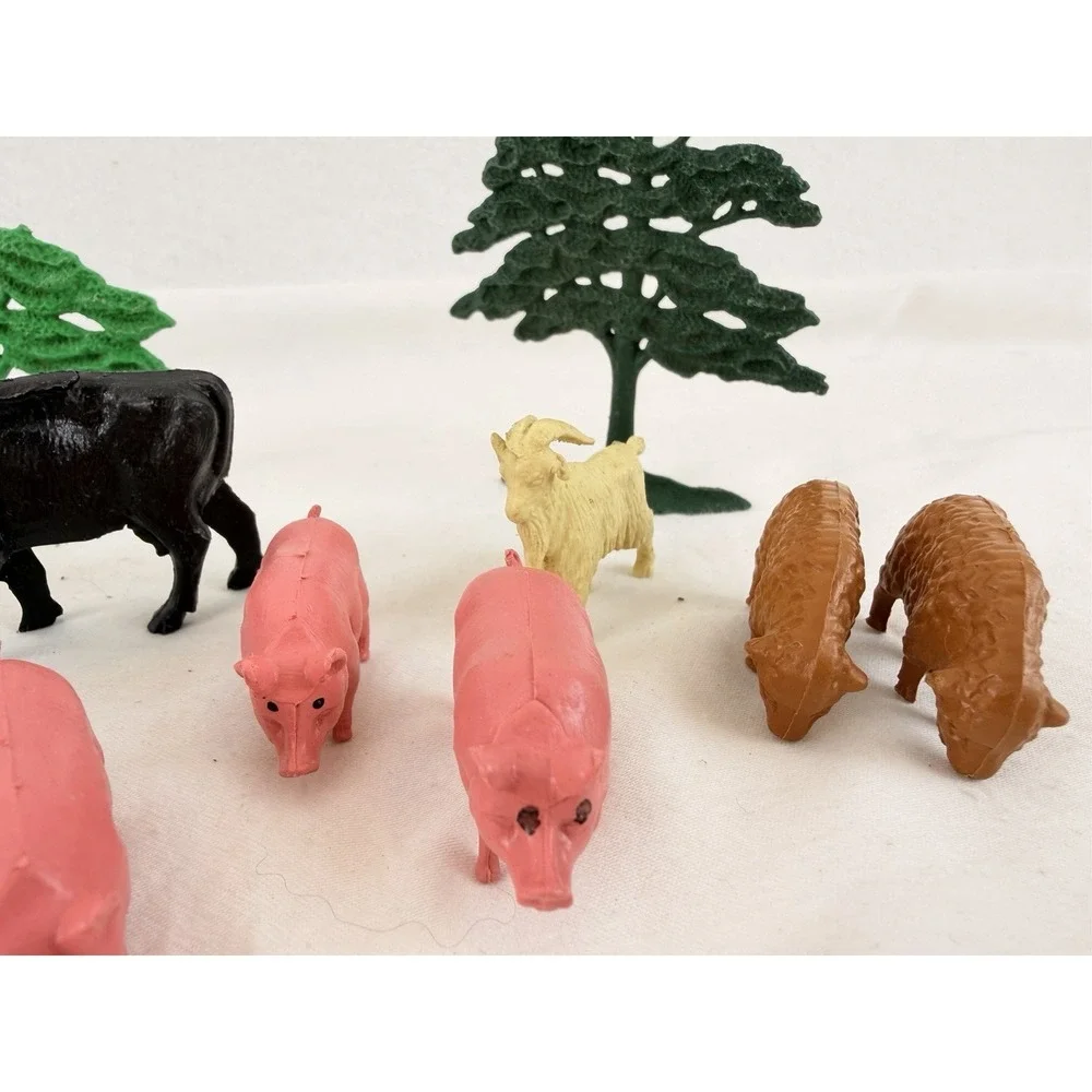 Vintage Plastic Farm Animals Figures Lot Marx MPC Trees Farmer Pigs Cow Horse